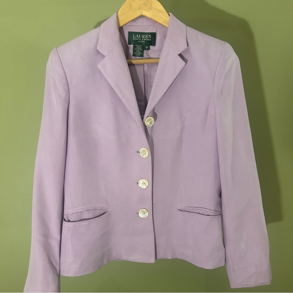 Lauren Ralph Lauren Blazer Women 8P Silk Lavender Blazer 4-BUttonNotch Lapel